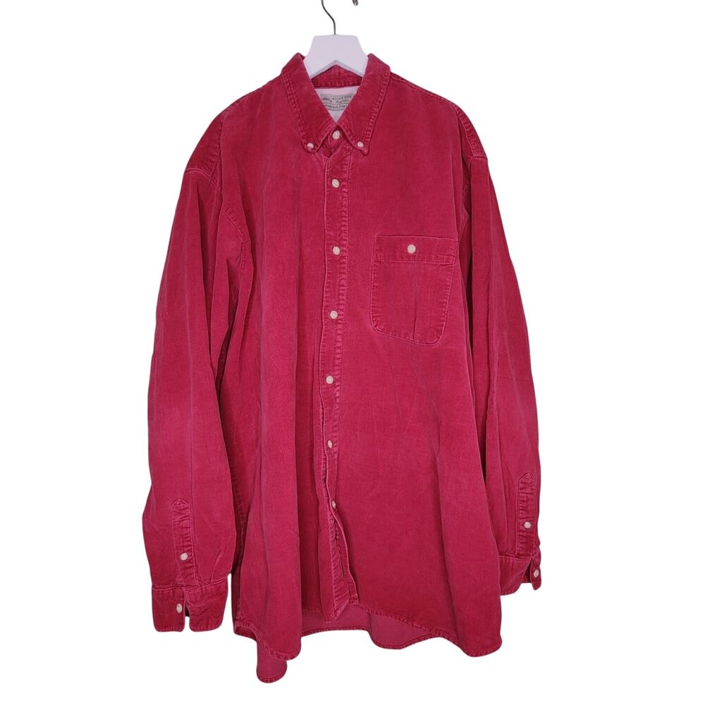 Vintage Bugle Boy Corduroy Mens Shirt 2XLT Burgundy Long Sleeve Button Down